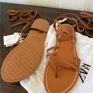 Zara Women's Brown Lace-Up Sandals